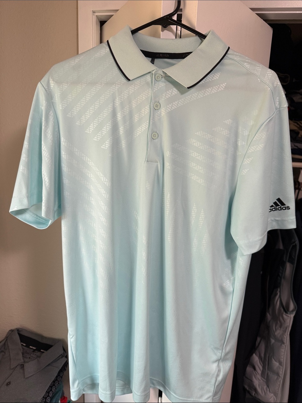 adidas Men’s Baby Blue Golf Polo with Contrast Collar Trim